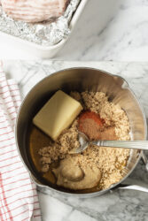 Combining ingredients for the honey-baked ham glaze.