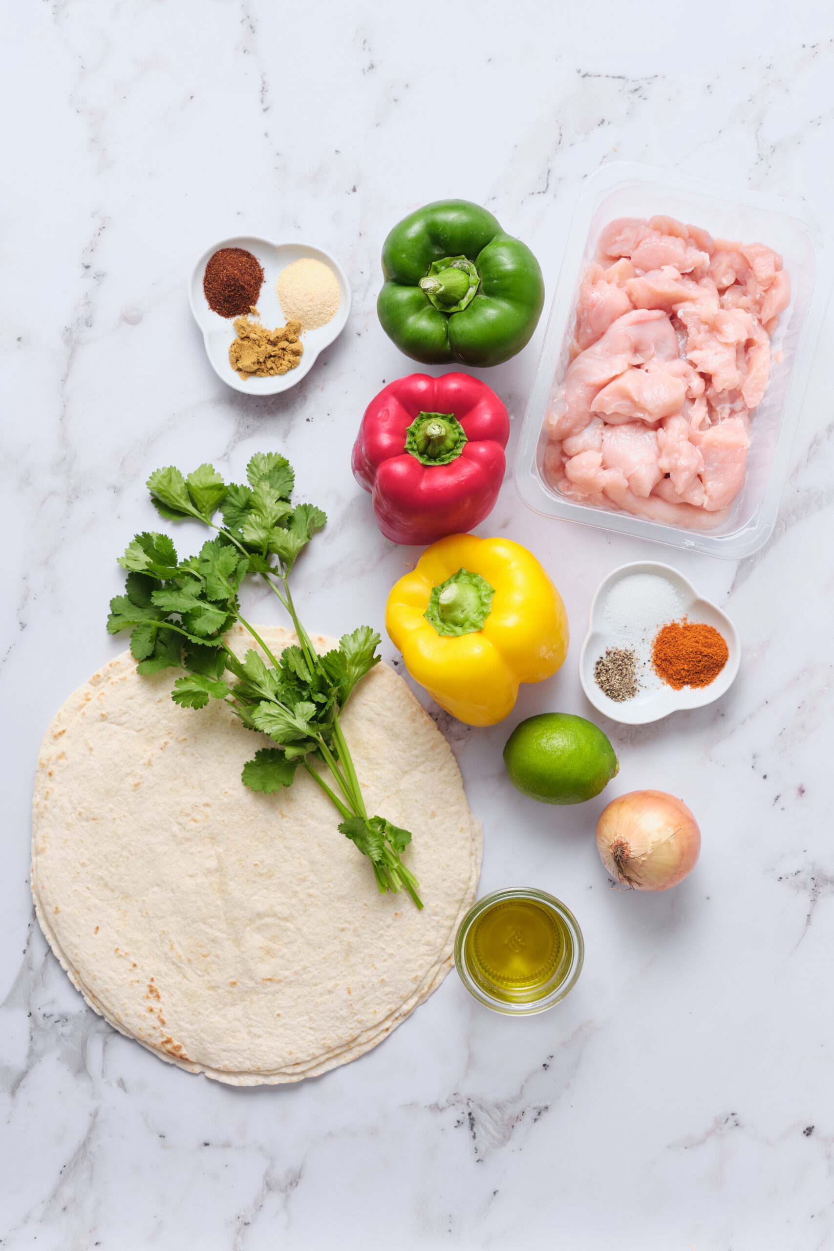 Chicken fajita recipe ingredients shots from above