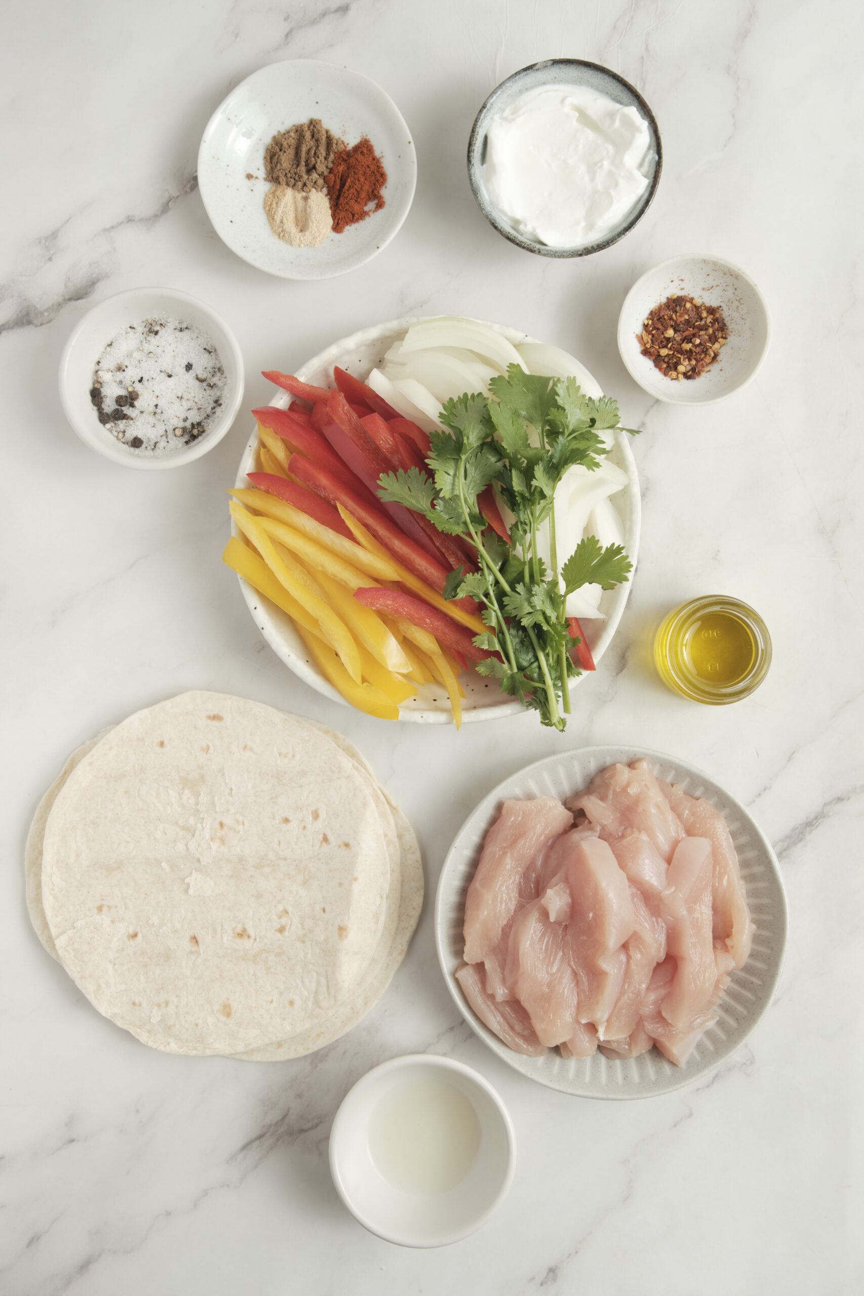 Sheet pan fajitas ingredients shot from above.