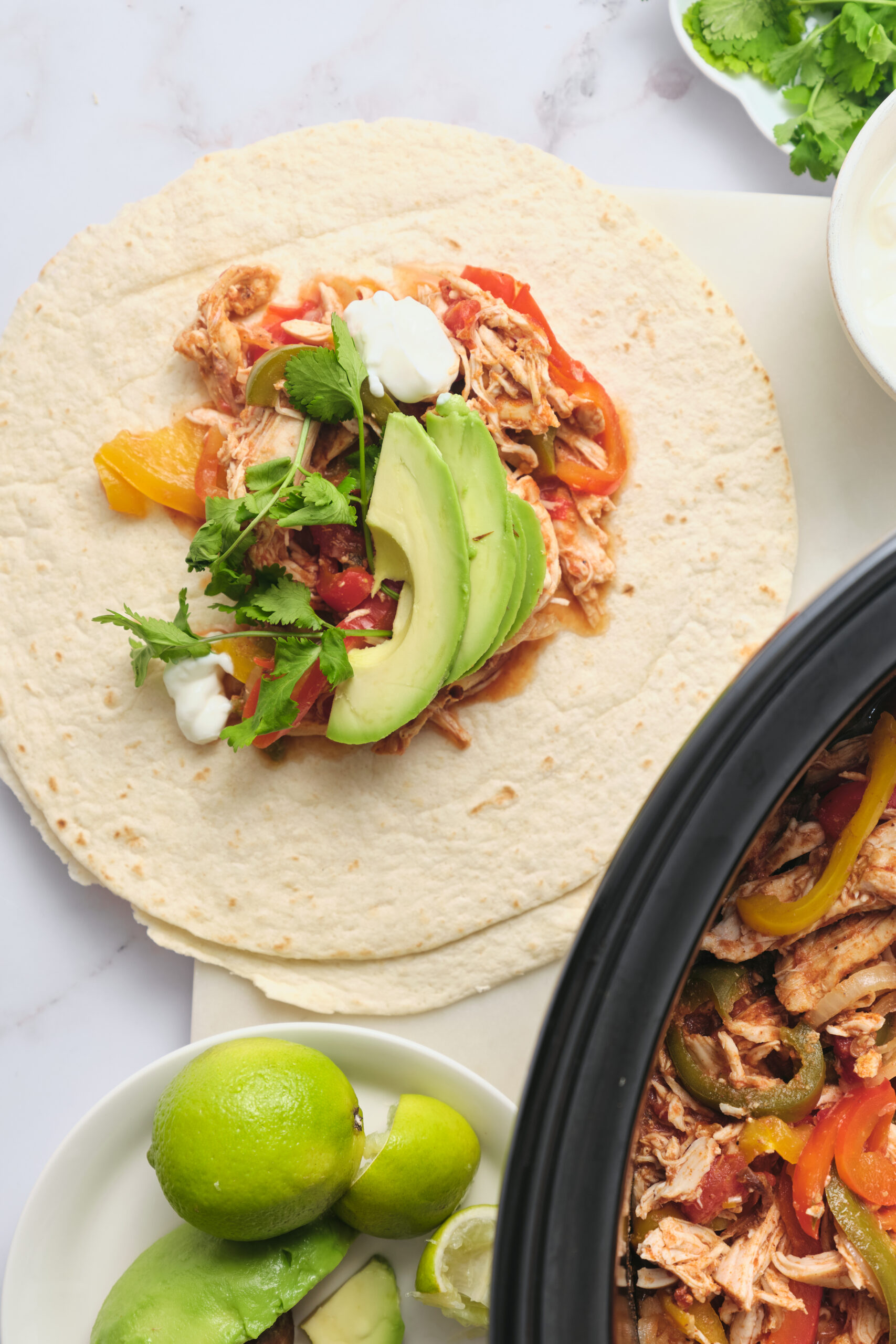 Slow Cooker Chicken Fajitas on Tortillas