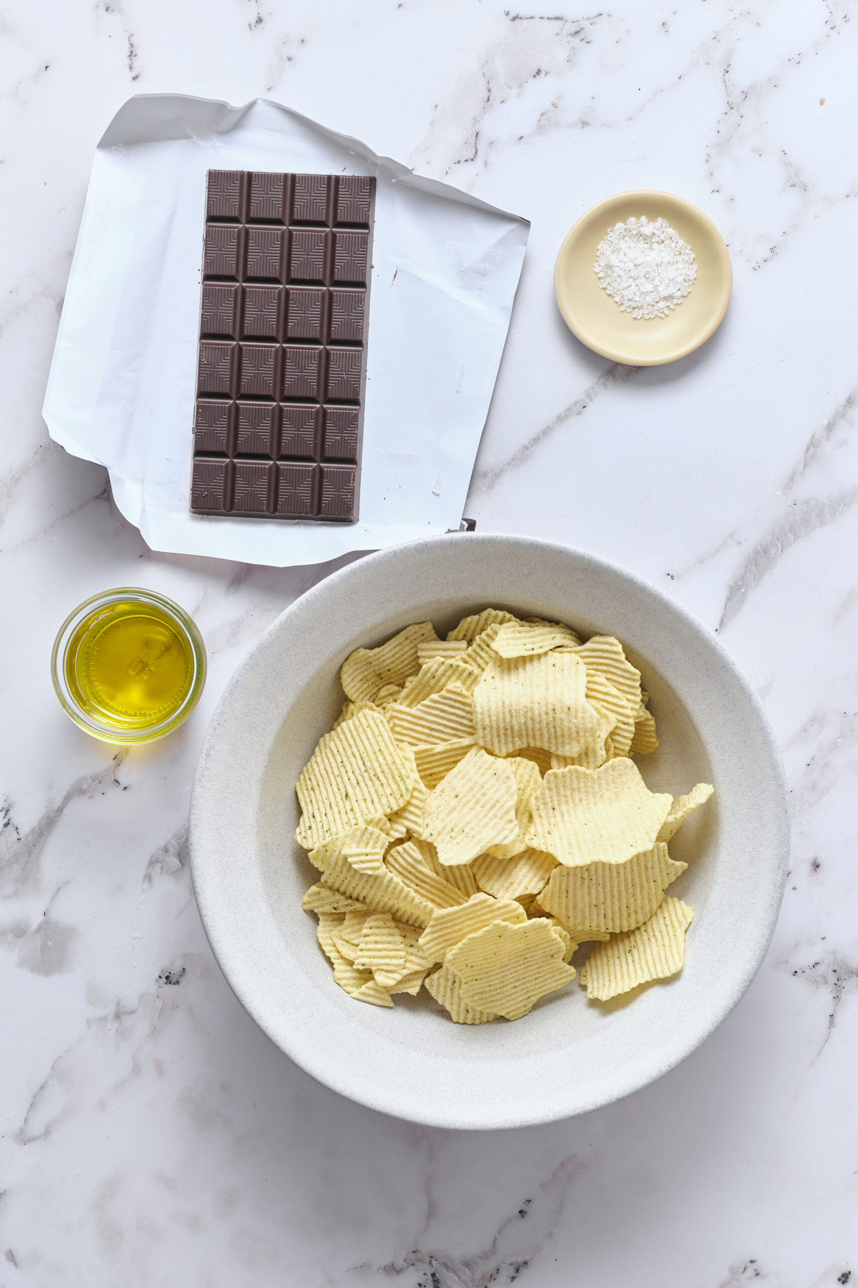 Chocolate Covered Potato Chips ingredients shot from above